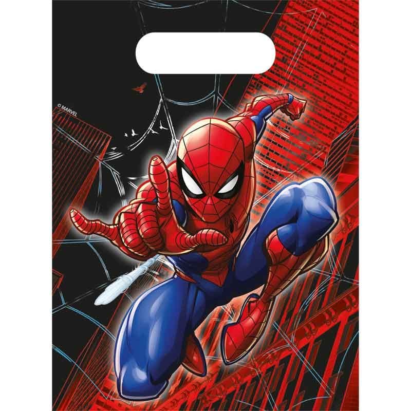 Spider-Man Plastic Party Bags x 6 - Marvel Loot Bags Party Bags Spider-Man Plastic Party Bags x 6
