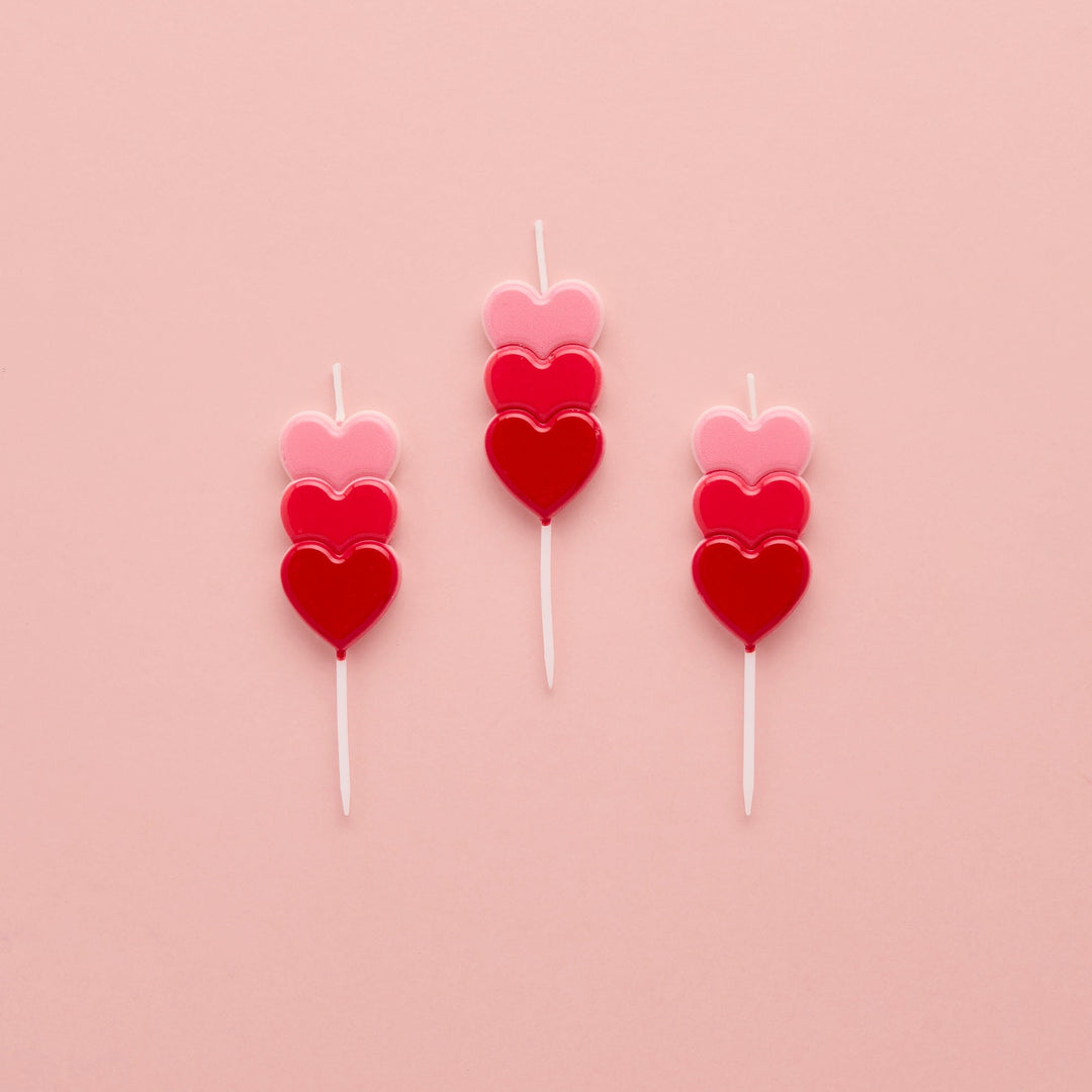 Stacked Heart Candles x 3 Birthday Candles Stacked Heart Candles x 3