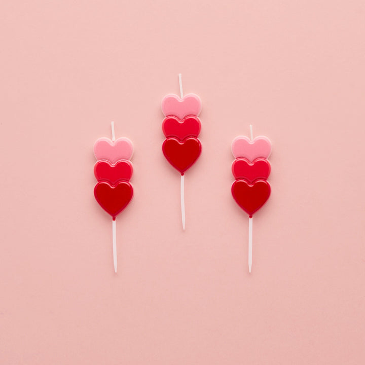 Stacked Heart Candles x 3 Birthday Candles Stacked Heart Candles x 3