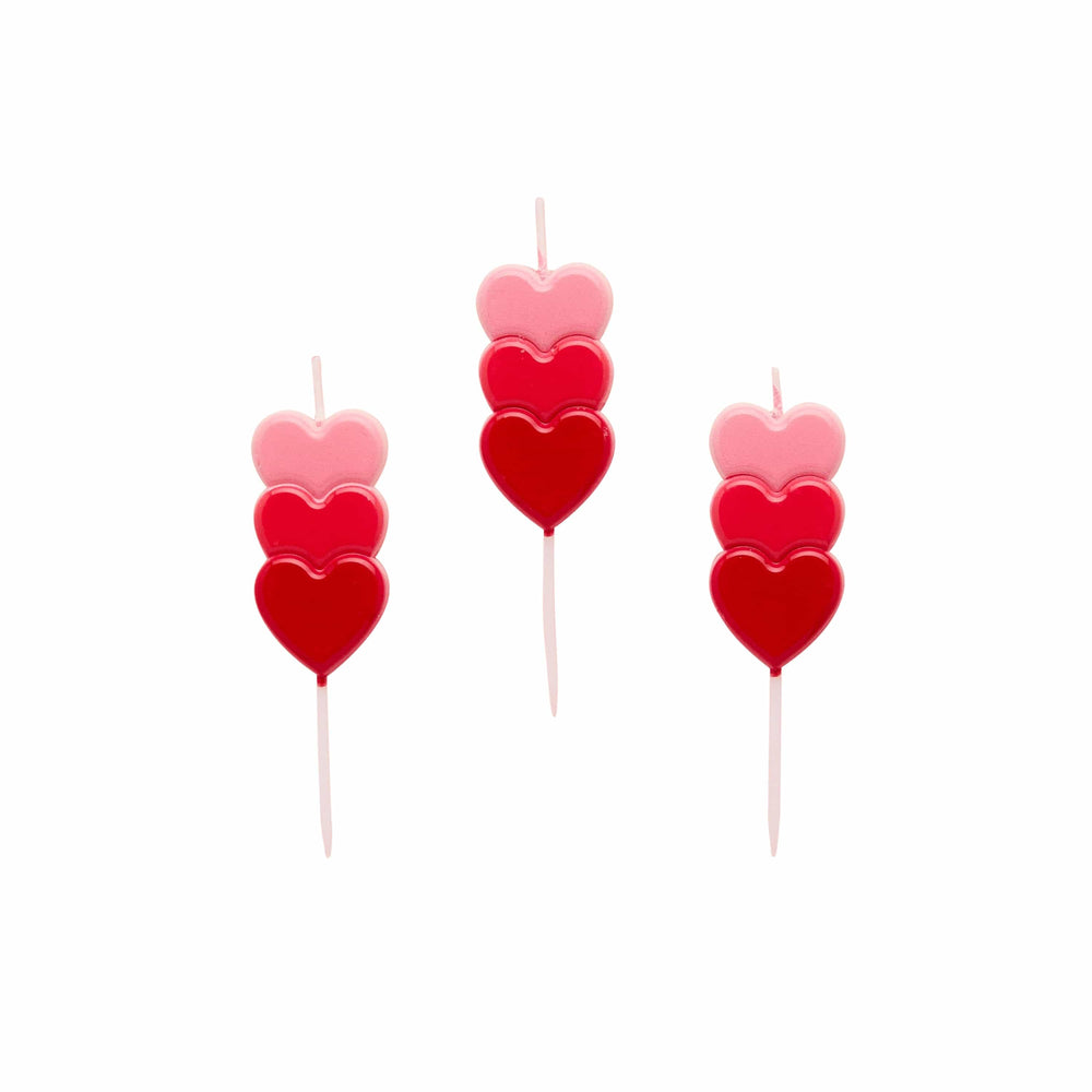 Stacked Heart Candles x 3 Birthday Candles Stacked Heart Candles x 3