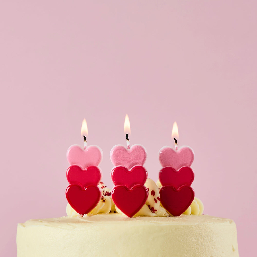 Stacked Heart Candles x 3 Birthday Candles Stacked Heart Candles x 3