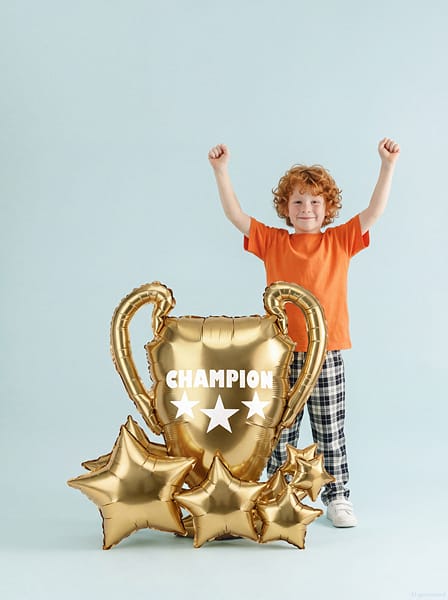 Standing Gold Champion Trophy Foil Balloon - Football Party Balloons Foil Balloon Standing Gold Champion Trophy Foil Balloon