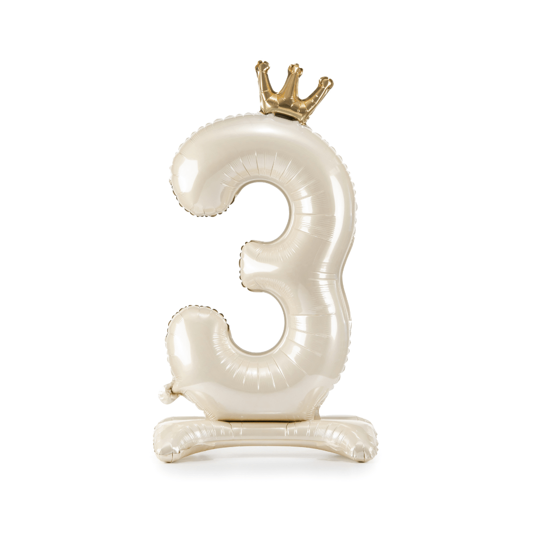 Standing Number 3 Foil Balloon - Light Cream Foil Balloon Standing Number 3 Foil Balloon - Light Cream