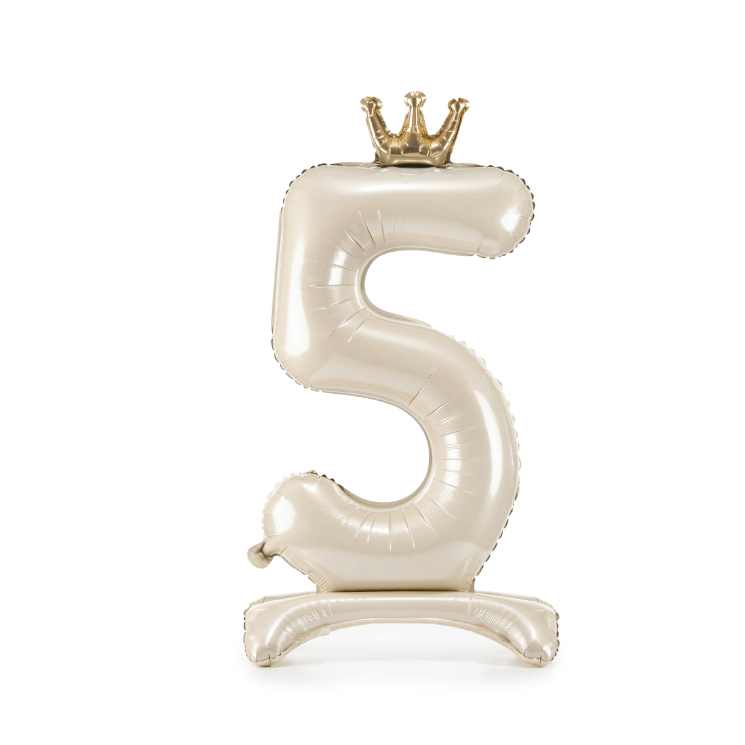 Standing Number 5 Foil Balloon - Light Cream - 5th Birthday Balloons Foil Balloon Standing Number 5 Foil Balloon - Light Cream