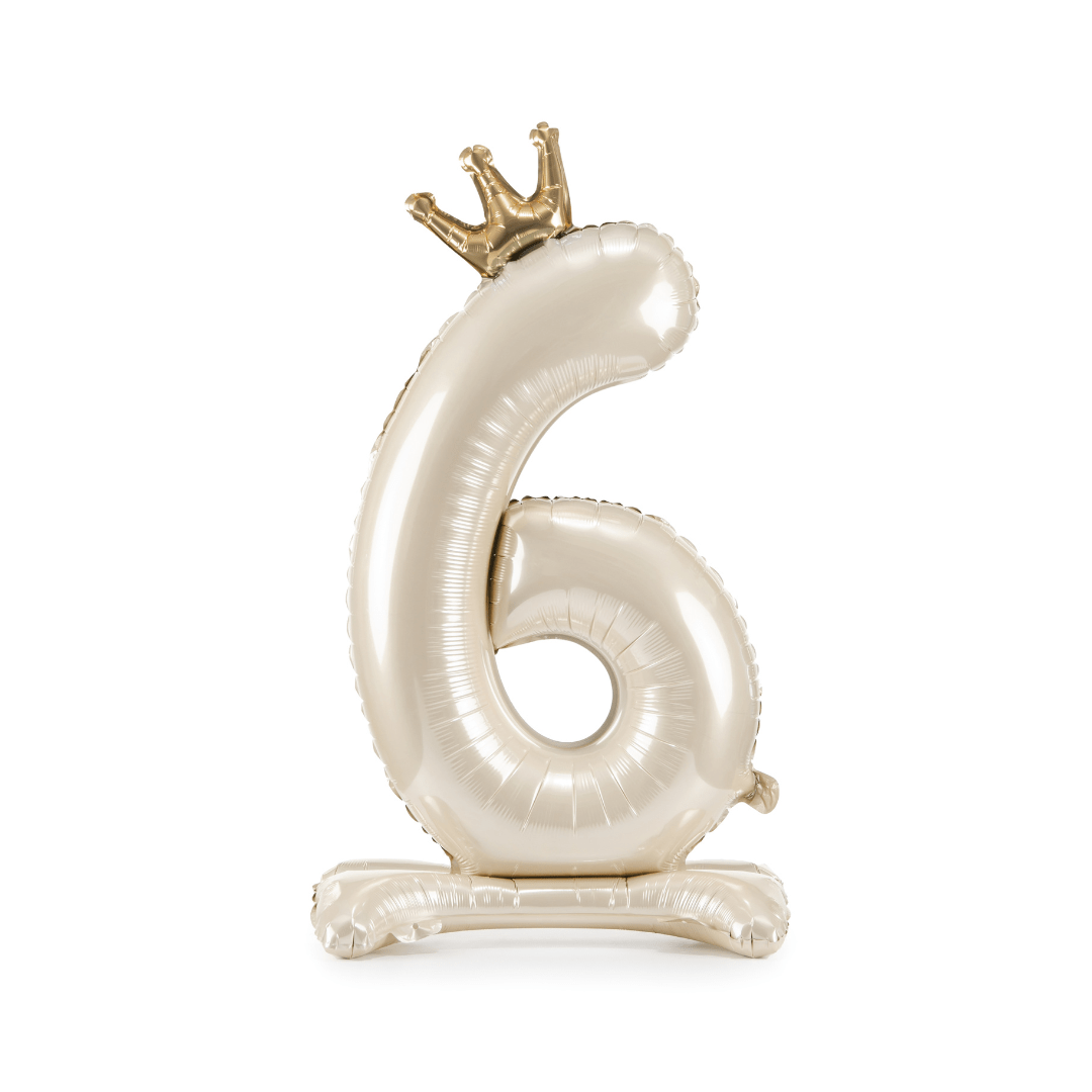 Standing Number 6 Foil Balloon - Light Cream - 6th Birthday Balloons Foil Balloon Standing Number 6 Foil Balloon - Light Cream