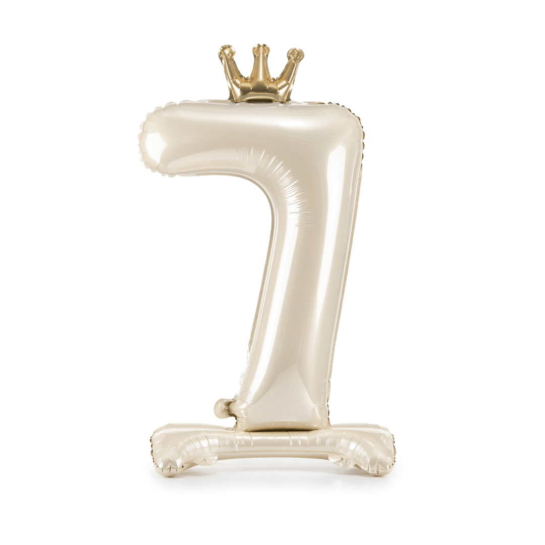 Standing Number 7 Foil Balloon - Light Cream - 7th Birthday Balloons Foil Balloon Standing Number 7 Foil Balloon - Light Cream