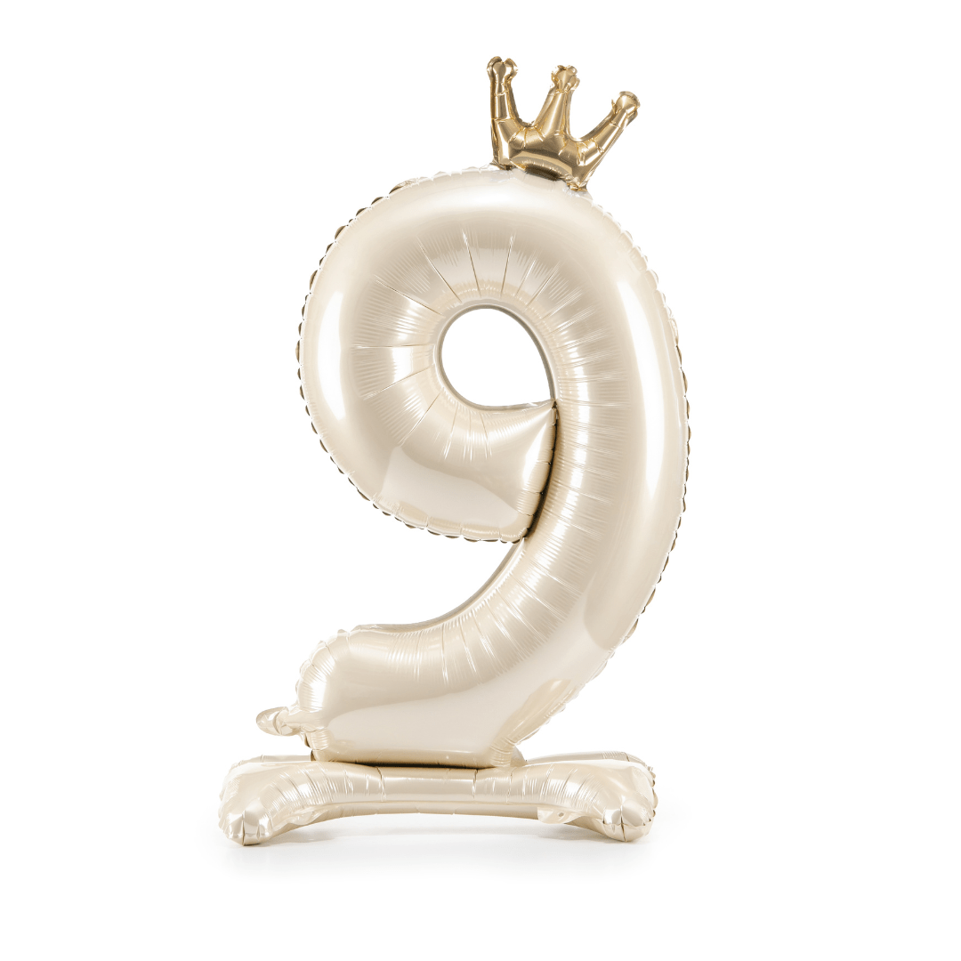 Standing Number 9 Foil Balloon - Light Cream - 9th Birthday Balloons Foil Balloon Standing Number 9 Foil Balloon - Light Cream