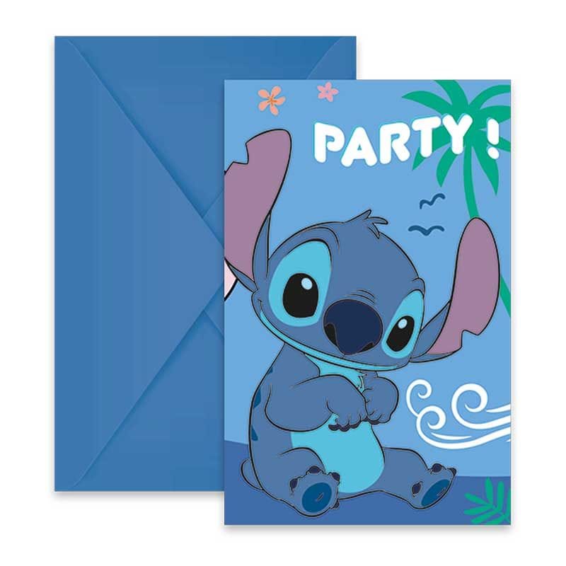 Stitch Party Invitations & Envelopes x 6 - Stitch Birthday Supplies Invitations Stitch Party Invitations & Envelopes x 6