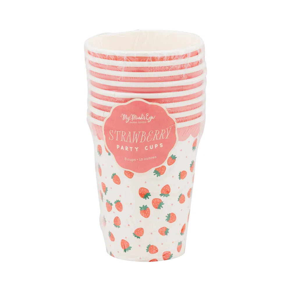 Strawberry Party Cups x 8 - My Mind's Eye Disposable Cups Strawberry Party Cups x 8