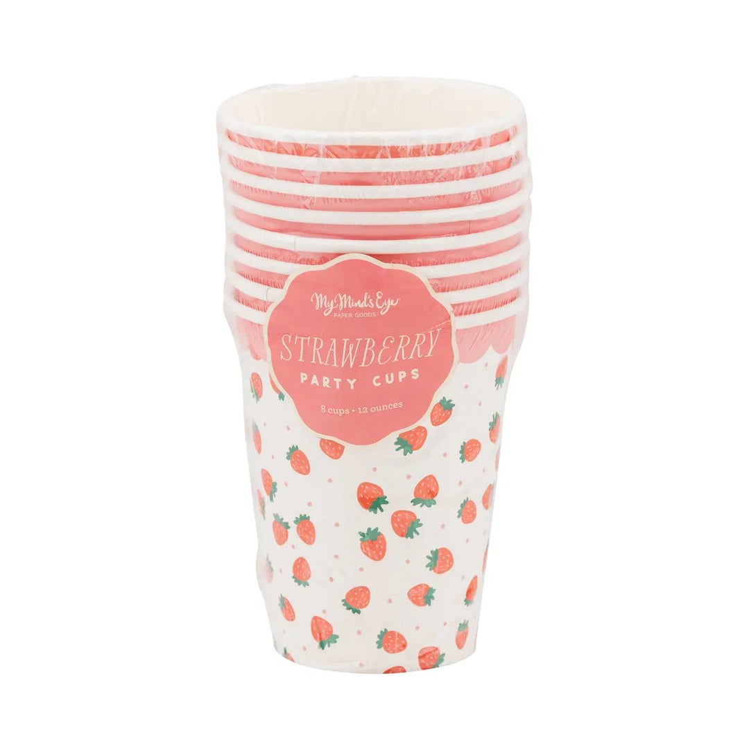 Strawberry Party Cups x 8 - My Mind's Eye Disposable Cups Strawberry Party Cups x 8