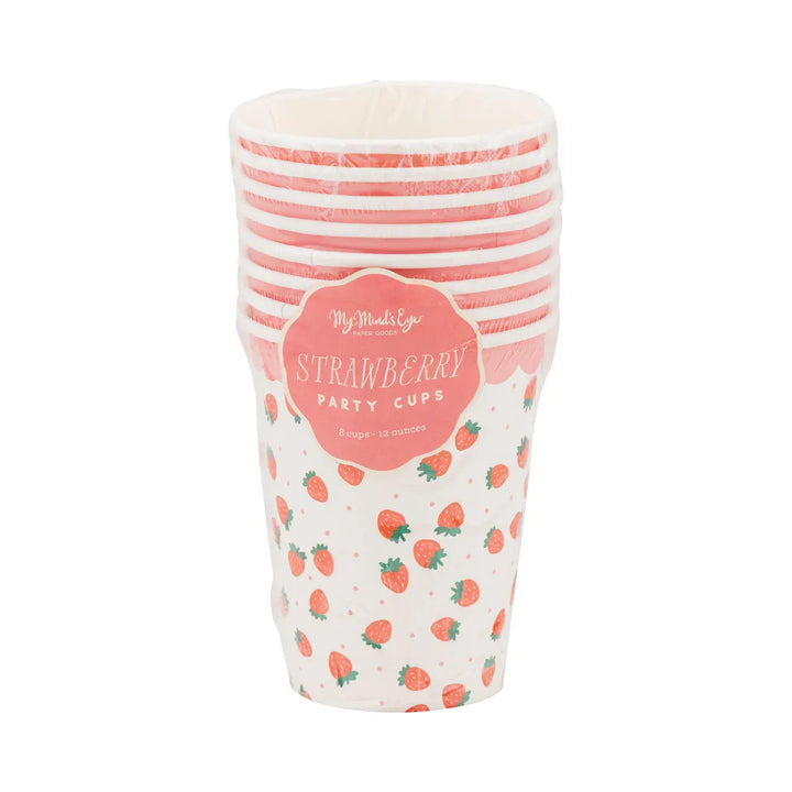Strawberry Party Cups x 8 - My Mind's Eye Disposable Cups Strawberry Party Cups x 8