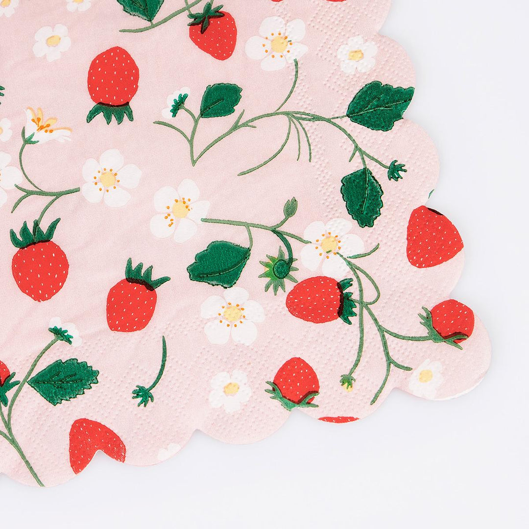 Strawberry Pattern Large Party Napkins x 16 | Meri Meri party napkins Strawberry Pattern Large Party Napkins x 16