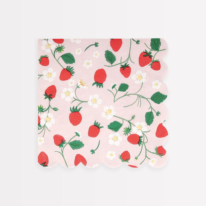 Strawberry Pattern Large Party Napkins x 16 | Meri Meri party napkins Strawberry Pattern Large Party Napkins x 16