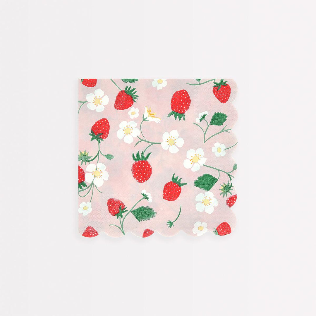 Strawberry Pattern Small Party Napkins x 16 | Meri Meri party napkins Strawberry Pattern Small Party Napkins x 16