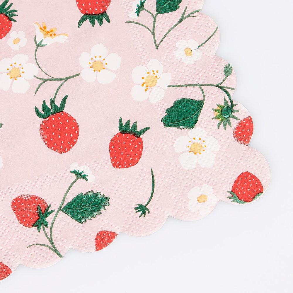 Strawberry Pattern Small Party Napkins x 16 | Meri Meri party napkins Strawberry Pattern Small Party Napkins x 16