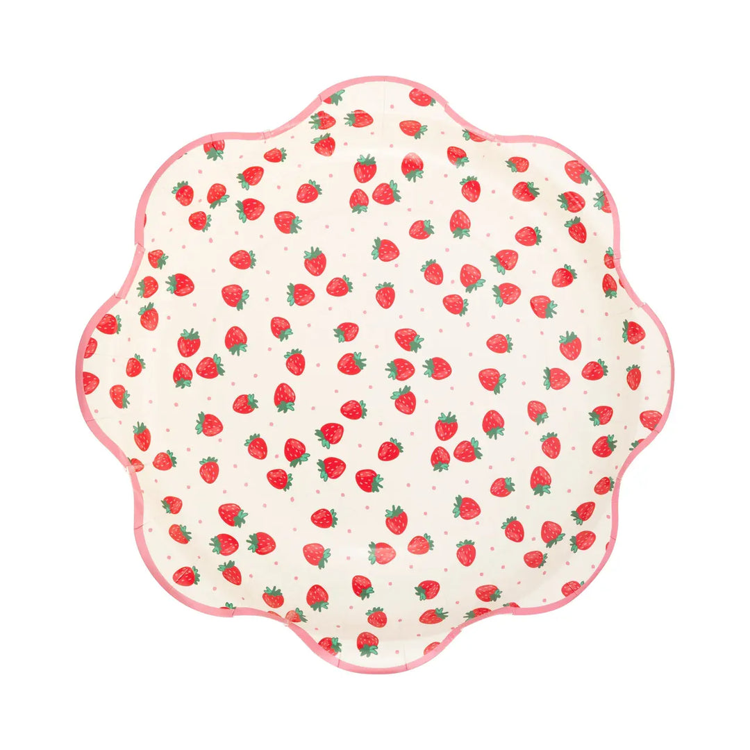 Strawberry Scallop Large Party Plates x 8 Disposable Plates Strawberry Scallop Large Party Plates x 8