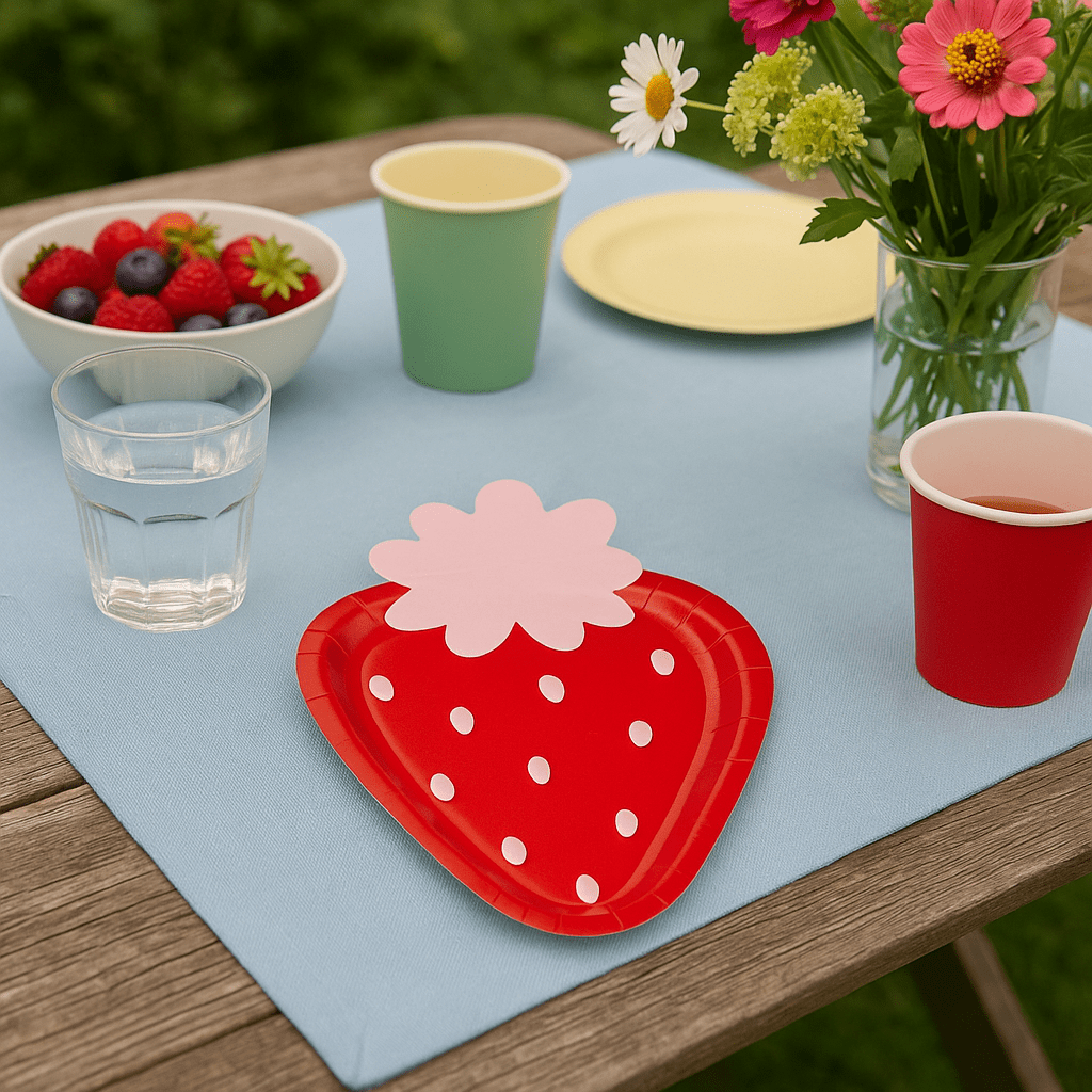 Strawberry Shaped Paper Party Plates x 8 - My Mind's Eye Disposable Plates Strawberry Shaped Paper Party Plates x 8