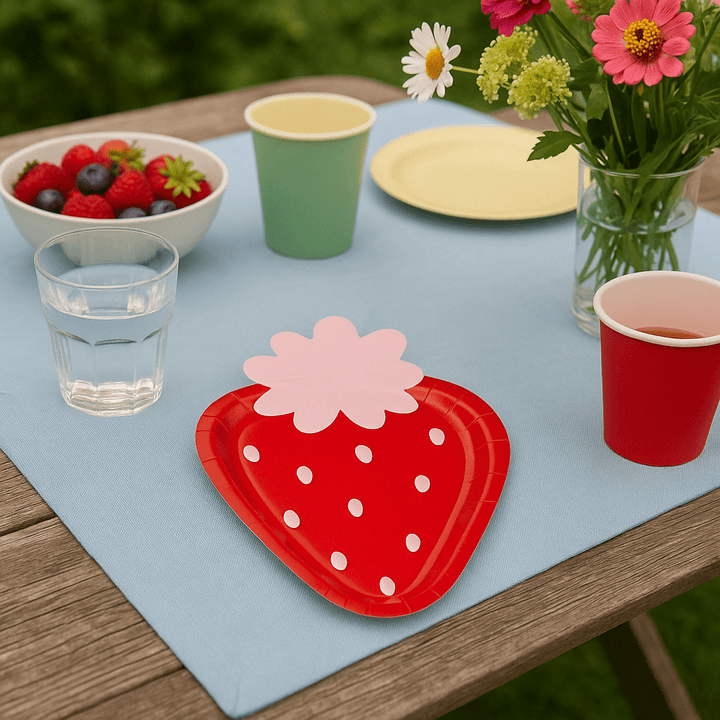 Strawberry Shaped Paper Party Plates x 8 - My Mind's Eye Disposable Plates Strawberry Shaped Paper Party Plates x 8