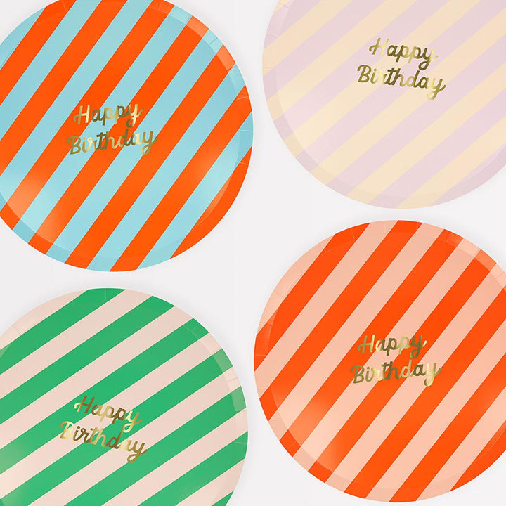 Stripe Happy Birthday Dinner Party Plates x 8 | Meri Meri party plates Stripe Happy Birthday Dinner Party Plates x 8