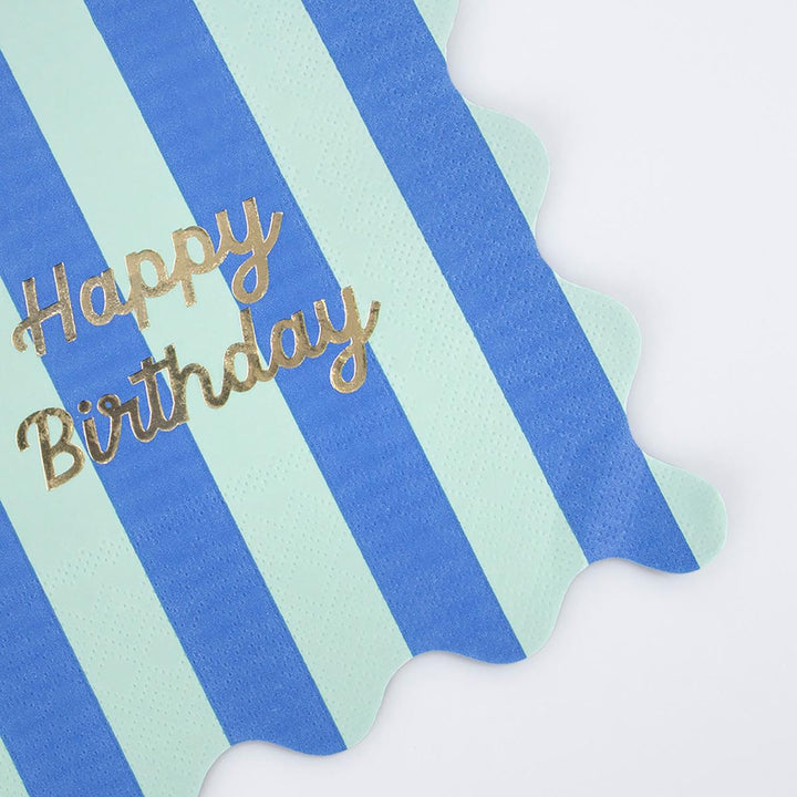 Stripe Happy Birthday Large Party Napkins x 16 | Meri Meri party napkins Stripe Happy Birthday Large Party Napkins x 16