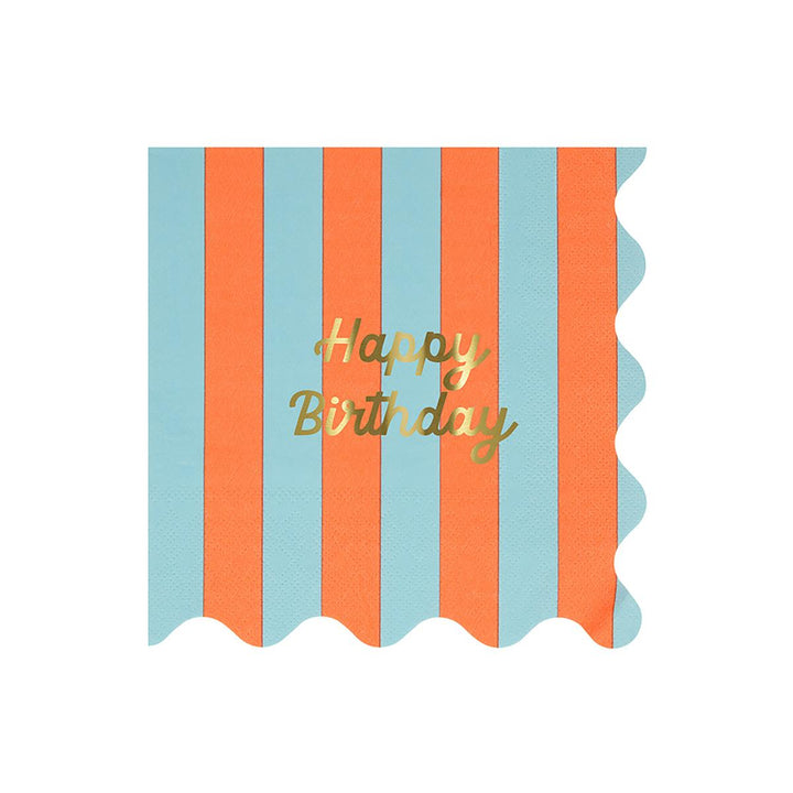 Stripe Happy Birthday Large Party Napkins x 16 | Meri Meri party napkins Stripe Happy Birthday Large Party Napkins x 16
