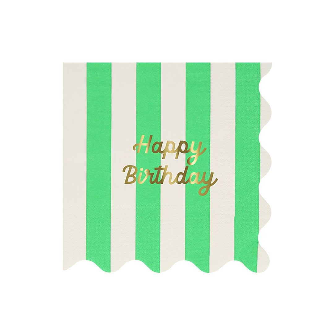 Stripe Happy Birthday Large Party Napkins x 16 | Meri Meri party napkins Stripe Happy Birthday Large Party Napkins x 16