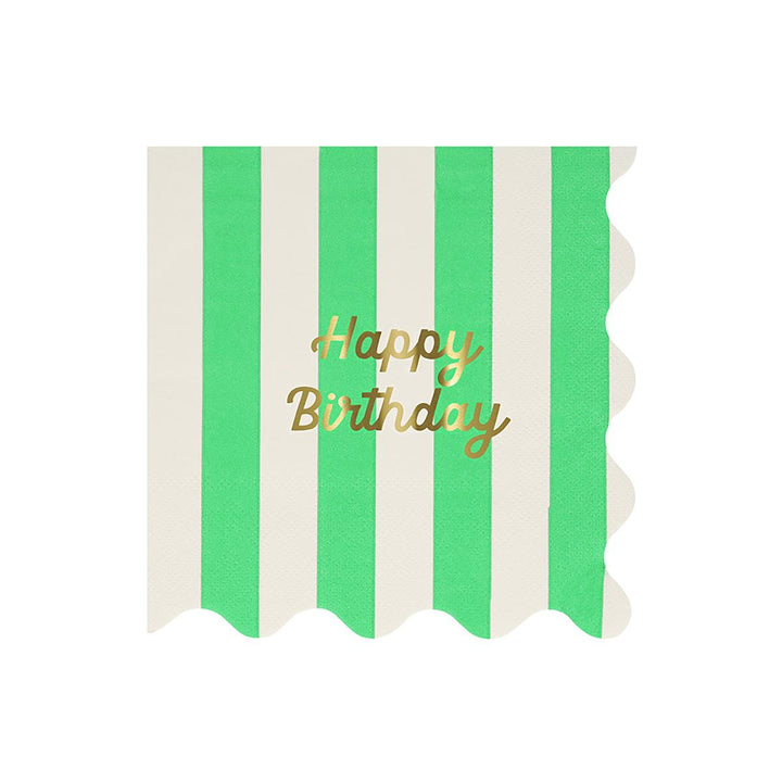 Stripe Happy Birthday Large Party Napkins x 16 | Meri Meri party napkins Stripe Happy Birthday Large Party Napkins x 16