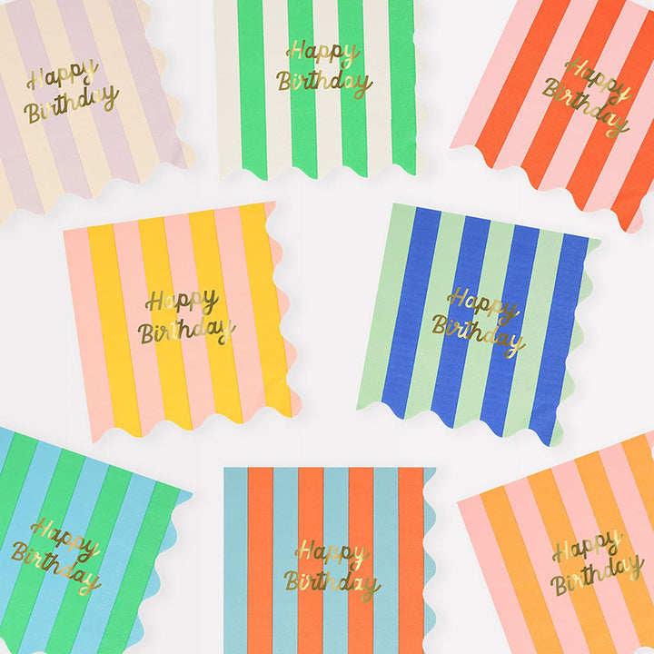 Stripe Happy Birthday Large Party Napkins x 16 | Meri Meri party napkins Stripe Happy Birthday Large Party Napkins x 16