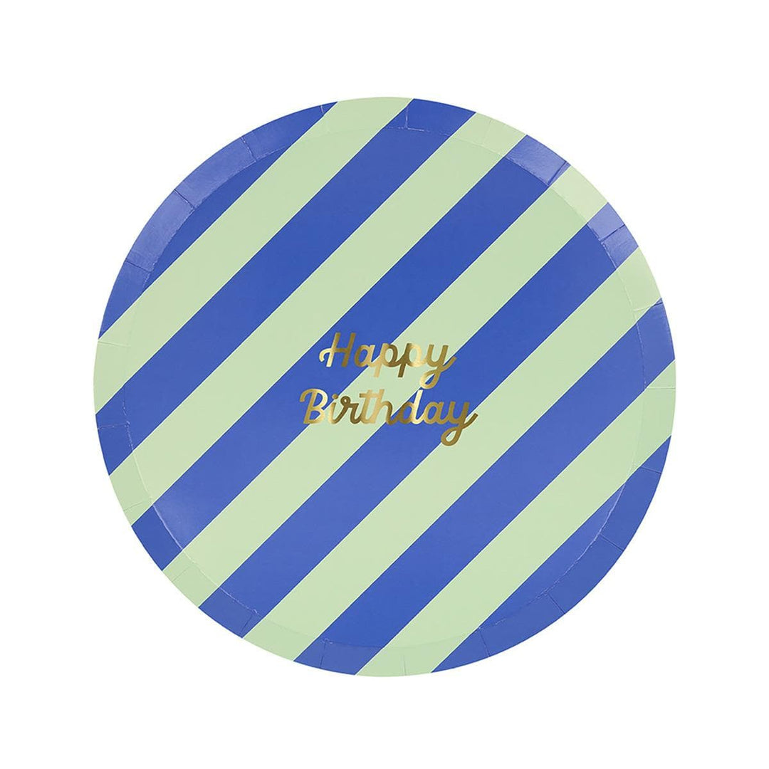 Stripe Happy Birthday Side Party Plates x 8 | Meri Meri party plates Stripe Happy Birthday Side Party Plates x 8