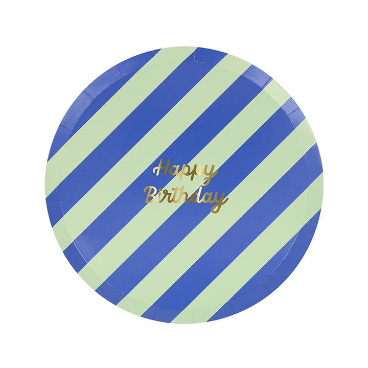 Stripe Happy Birthday Side Party Plates x 8 | Meri Meri party plates Stripe Happy Birthday Side Party Plates x 8