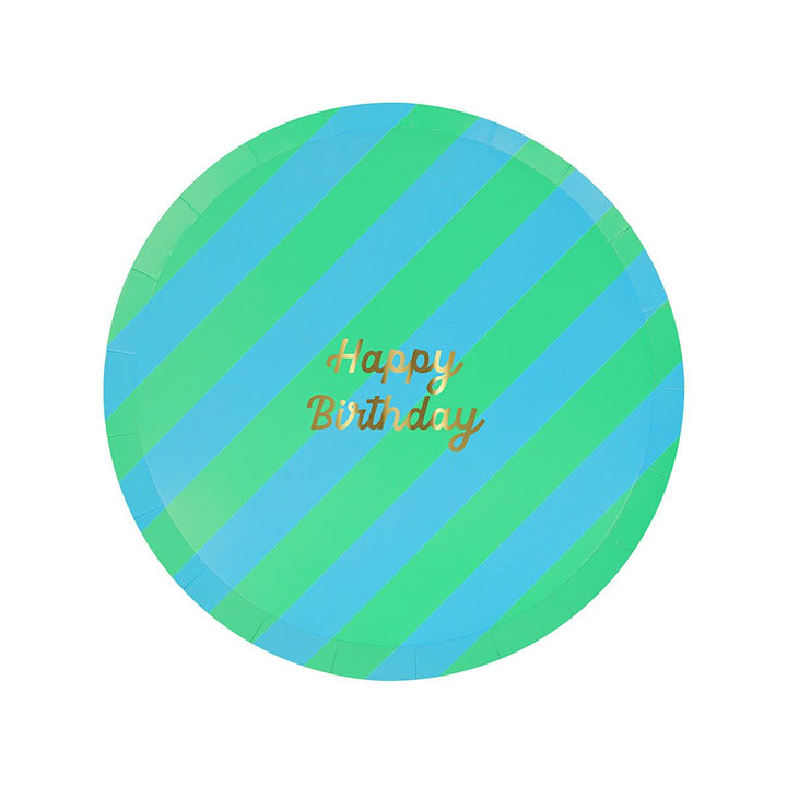 Stripe Happy Birthday Side Party Plates x 8 | Meri Meri party plates Stripe Happy Birthday Side Party Plates x 8