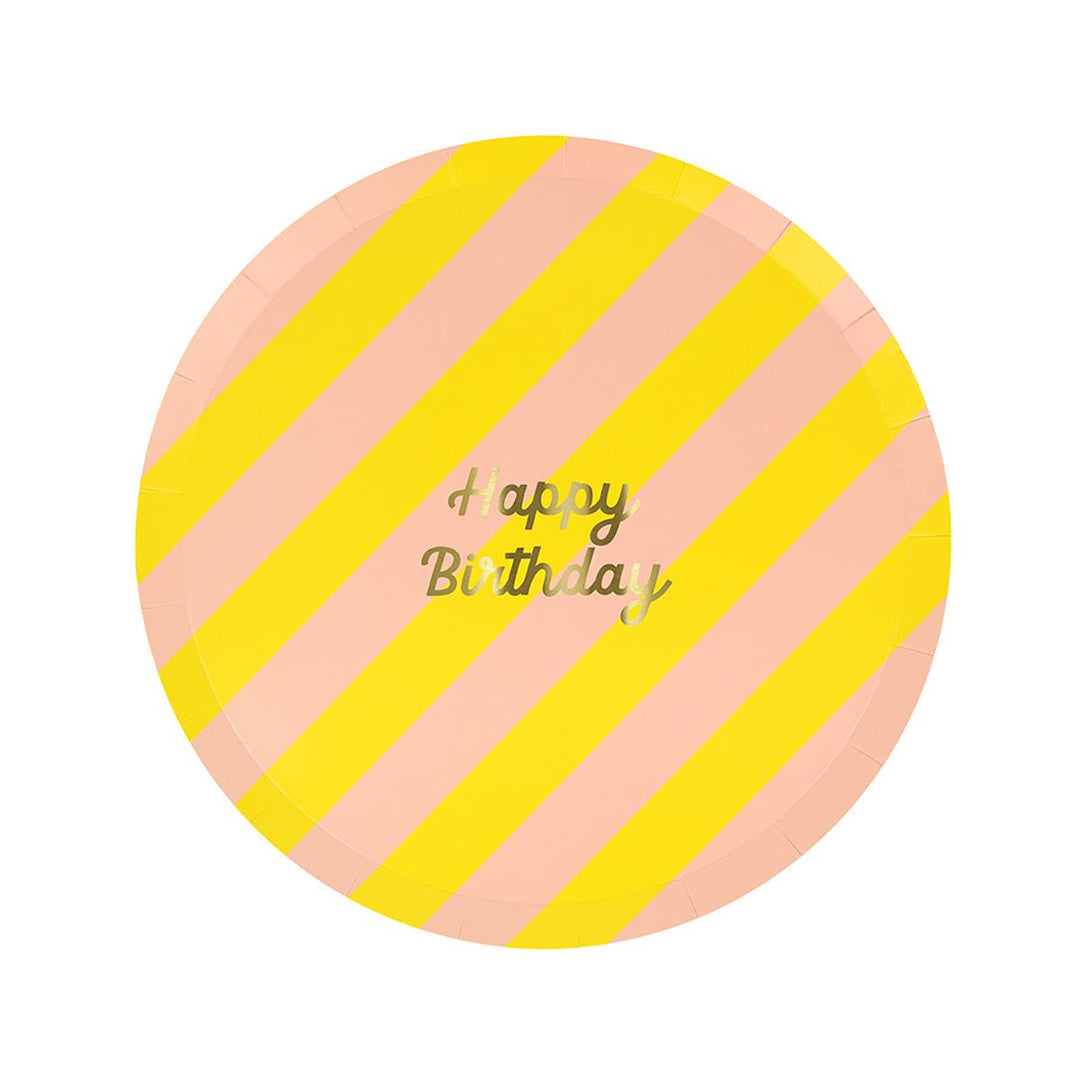 Stripe Happy Birthday Side Party Plates x 8 | Meri Meri party plates Stripe Happy Birthday Side Party Plates x 8