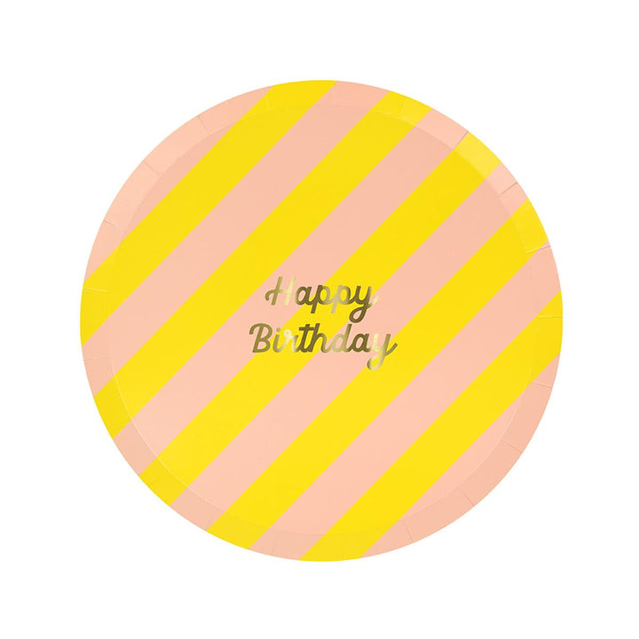 Stripe Happy Birthday Side Party Plates x 8 | Meri Meri party plates Stripe Happy Birthday Side Party Plates x 8