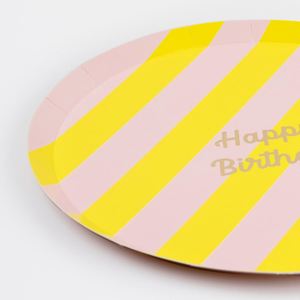 Stripe Happy Birthday Side Party Plates x 8 | Meri Meri party plates Stripe Happy Birthday Side Party Plates x 8