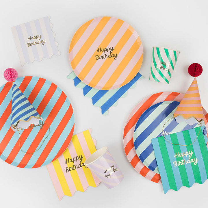 Stripe Happy Birthday Side Party Plates x 8 | Meri Meri party plates Stripe Happy Birthday Side Party Plates x 8