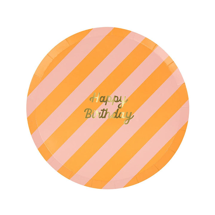 Stripe Happy Birthday Side Party Plates x 8 | Meri Meri party plates Stripe Happy Birthday Side Party Plates x 8