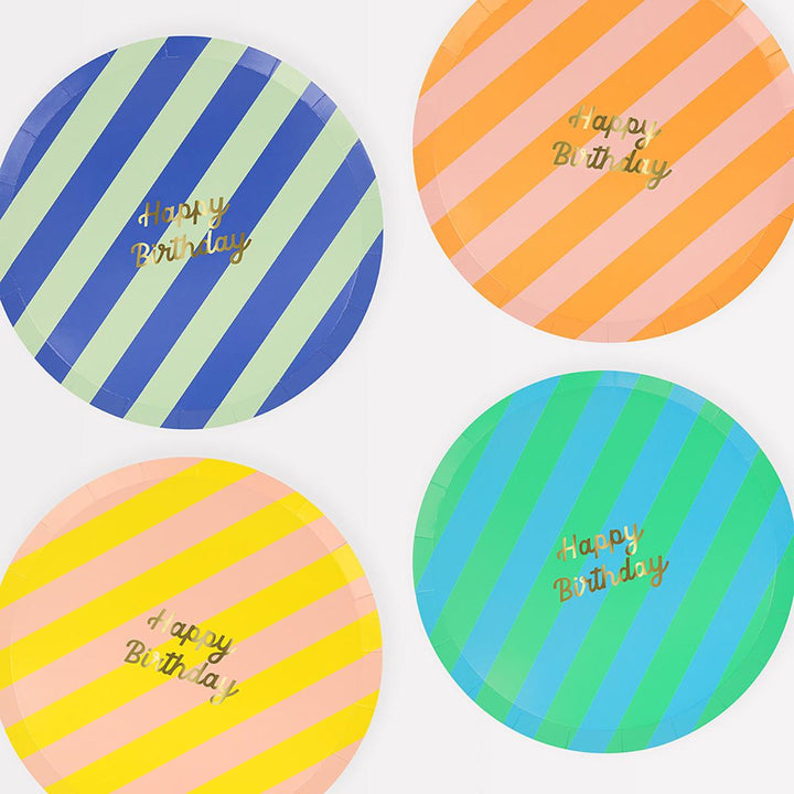 Stripe Happy Birthday Side Party Plates x 8 | Meri Meri party plates Stripe Happy Birthday Side Party Plates x 8