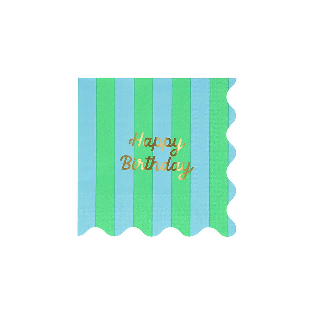 Stripe Happy Birthday Small Party Napkins x 16 | Meri Meri party napkins Stripe Happy Birthday Small Party Napkins x 16