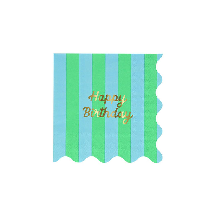 Stripe Happy Birthday Small Party Napkins x 16 | Meri Meri party napkins Stripe Happy Birthday Small Party Napkins x 16
