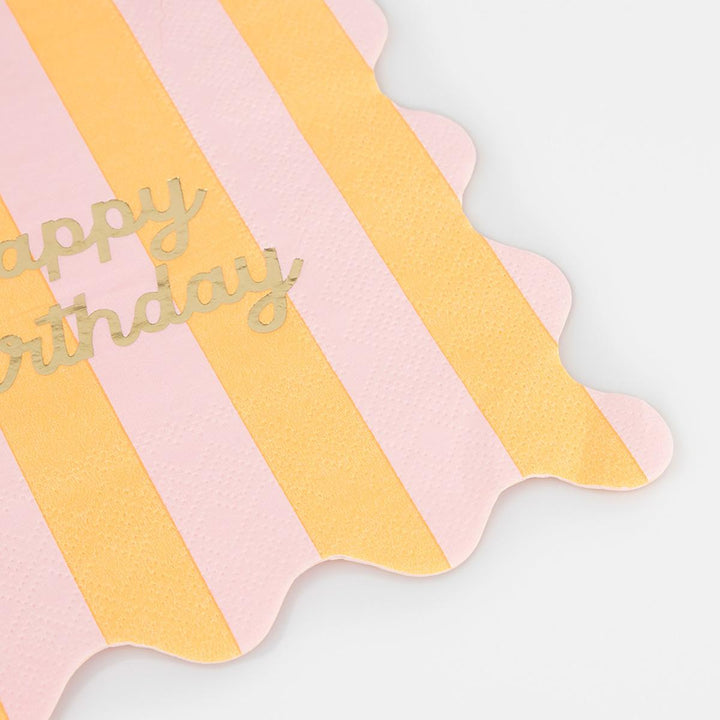 Stripe Happy Birthday Small Party Napkins x 16 | Meri Meri party napkins Stripe Happy Birthday Small Party Napkins x 16