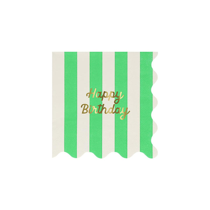 Stripe Happy Birthday Small Party Napkins x 16 | Meri Meri party napkins Stripe Happy Birthday Small Party Napkins x 16