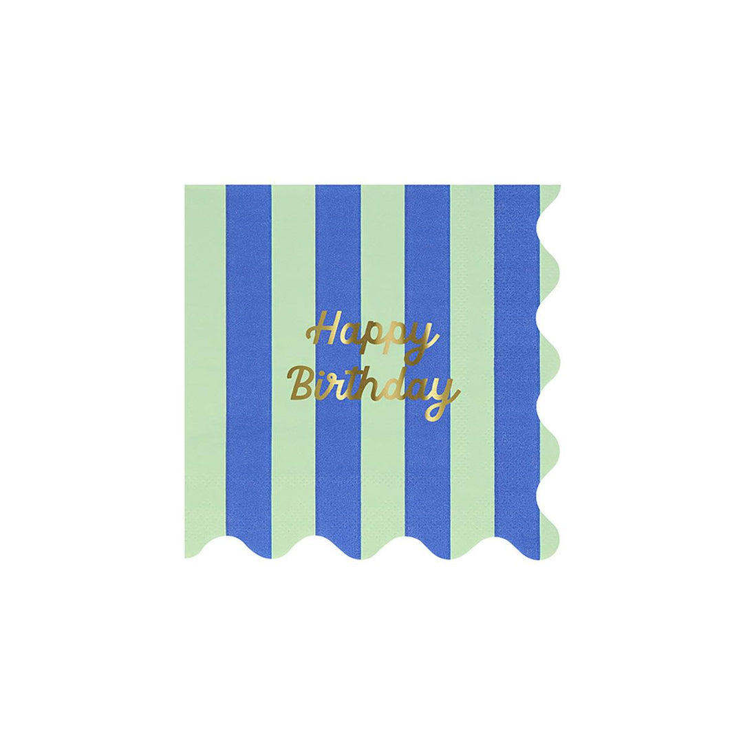 Stripe Happy Birthday Small Party Napkins x 16 | Meri Meri party napkins Stripe Happy Birthday Small Party Napkins x 16