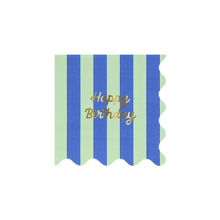 Stripe Happy Birthday Small Party Napkins x 16 | Meri Meri party napkins Stripe Happy Birthday Small Party Napkins x 16