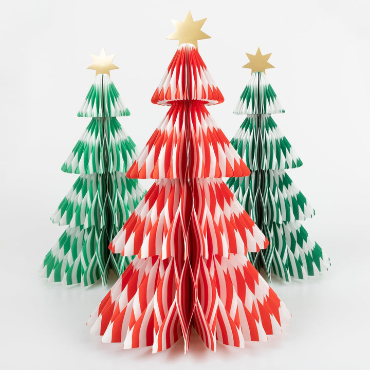 Stripe Paper Honeycomb Christmas Trees x 3 | Meri Meri Christmas Decorations Party Decorations Stripe Paper Honeycomb Christmas Trees x 3
