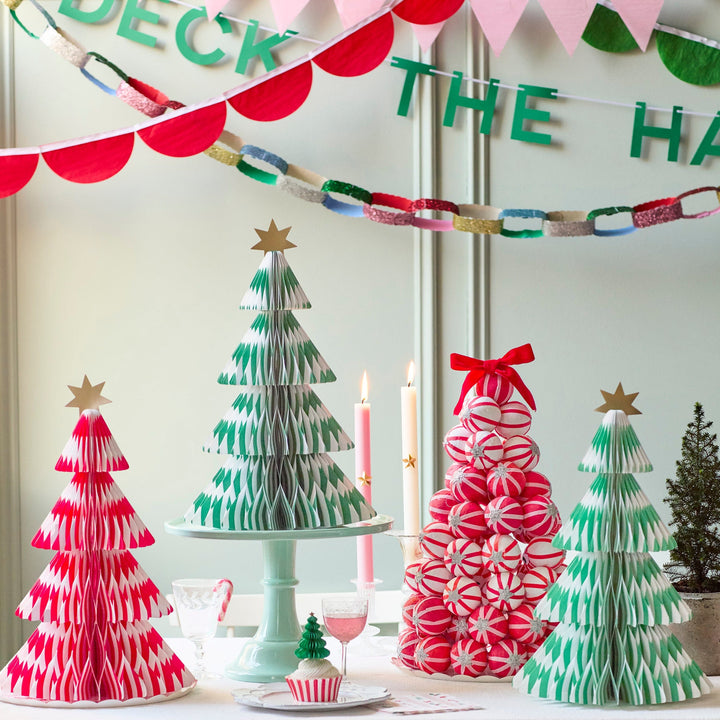 Stripe Paper Honeycomb Christmas Trees x 3 | Meri Meri Christmas Decorations Party Decorations Stripe Paper Honeycomb Christmas Trees x 3