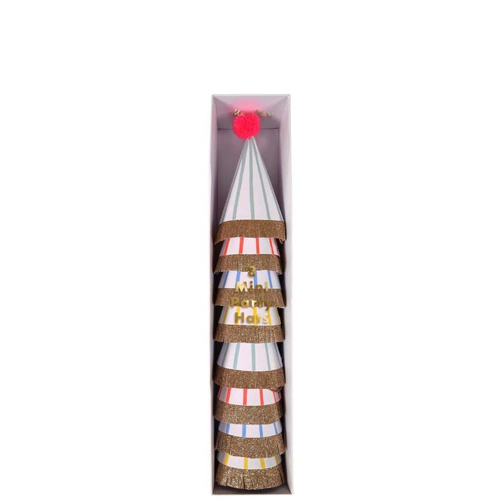 Stripe Pompom Mini Party Hats x 8 | Meri Meri Party Hats Stripe Pompom Mini Party Hats x 8