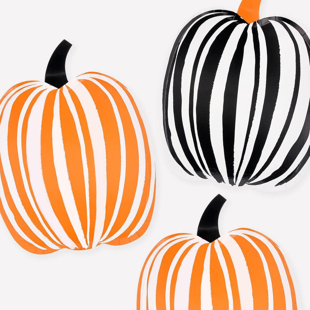 Stripe Pumpkin Party Plates x 8 | Meri Meri Halloween Table party plates Stripe Pumpkin Party Plates x 8