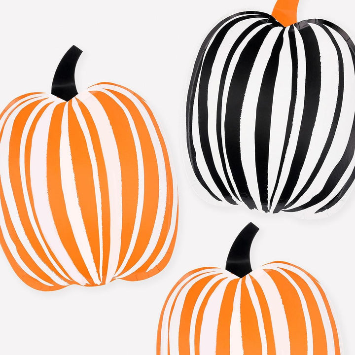 Stripe Pumpkin Party Plates x 8 | Meri Meri Halloween Table party plates Stripe Pumpkin Party Plates x 8