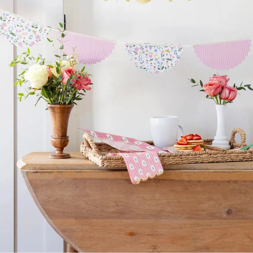 Striped Floral Party Napkins x 24 Paper Napkins Striped Floral Party Napkins x 24