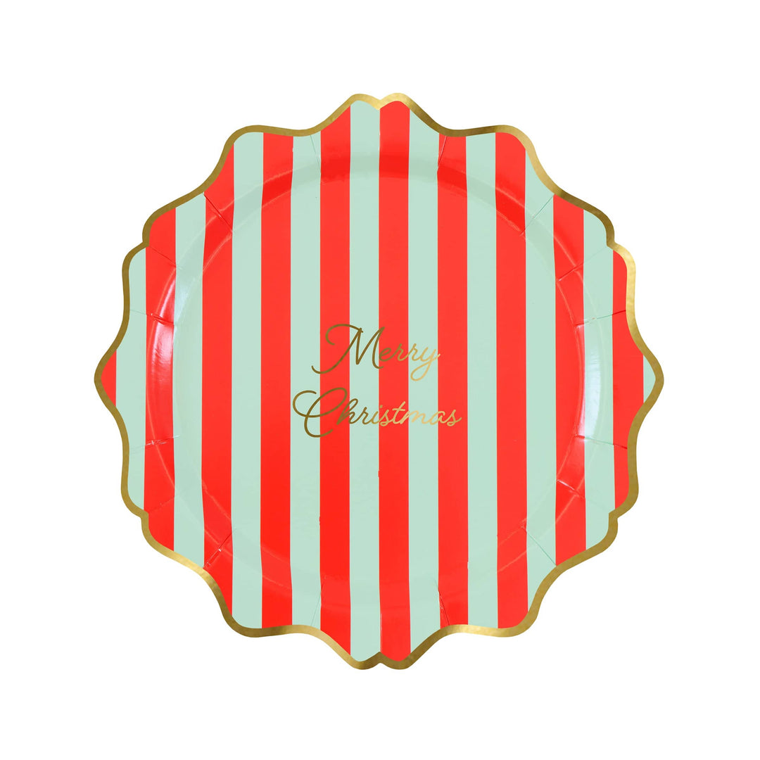 Striped Merry Christmas Small Party Plates x 8 | Meri Meri Christmas Table party plates Striped Merry Christmas Small Party Plates x 8